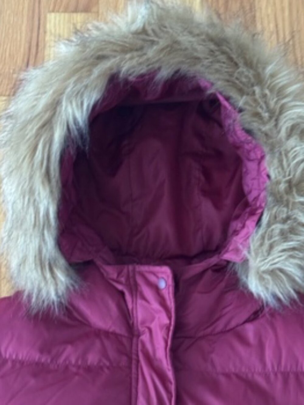 Uniqlo Kids Down Coat Burgundy Hooded Long Puffer Size 11-12